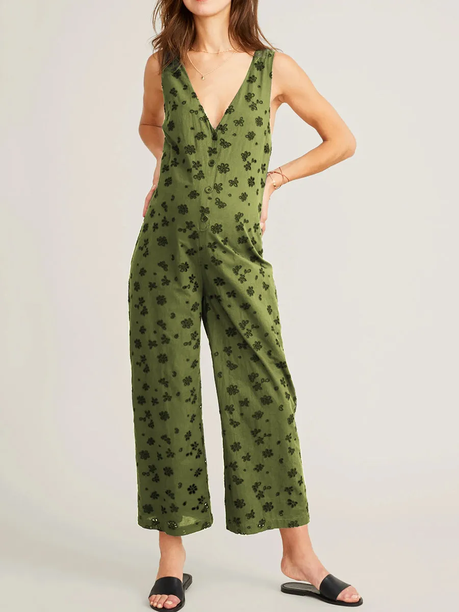 Maternity V-neck Vest Wide-leg Printed Jumpsuit