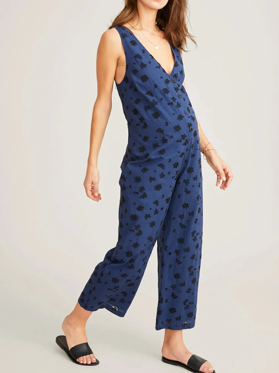 Maternity V-neck Vest Wide-leg Printed Jumpsuit