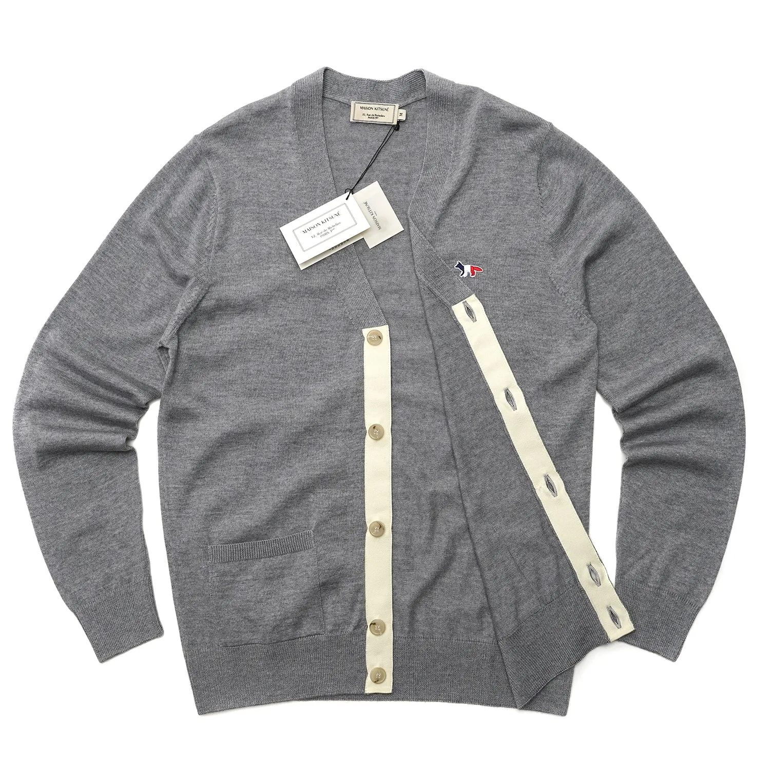 M_CLASSIC CARDIGAN TRICOLOR FOX PATCH_GREY MEL