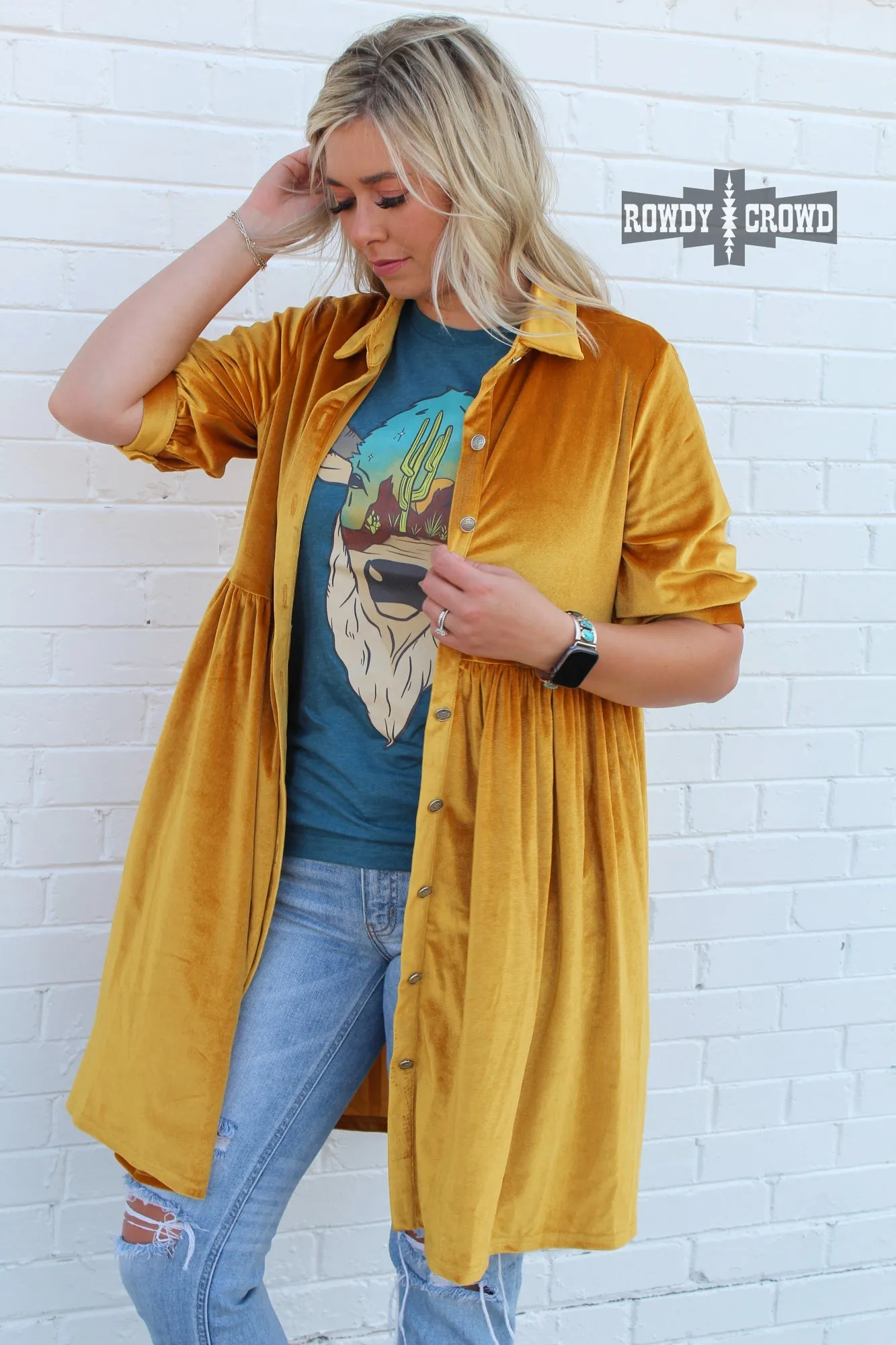 Melrose Mustard Velvet Dress/ Duster