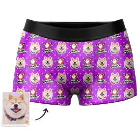 Men's Christmas Pet Custom Santa Claus Face Boxer Shorts, Custom Underwear For Men