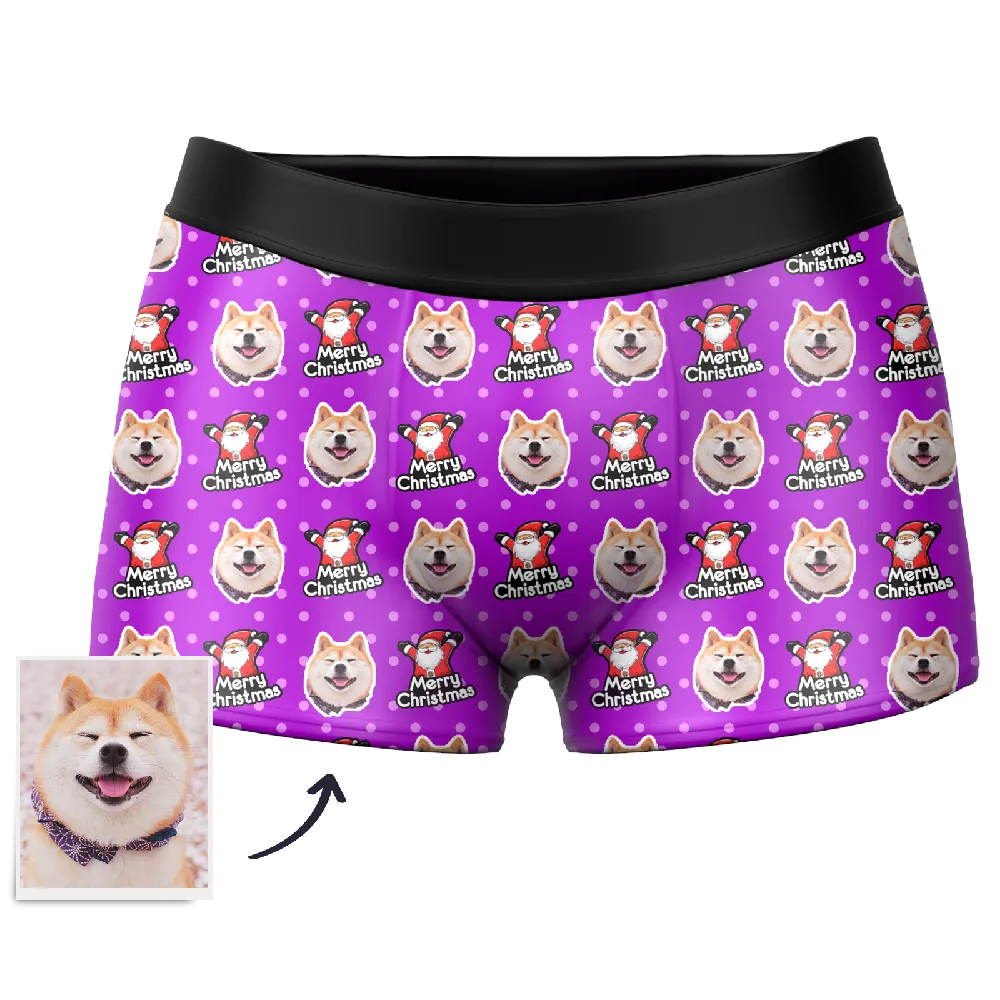 Men's Christmas Pet Custom Santa Claus Face Boxer Shorts, Custom Underwear For Men