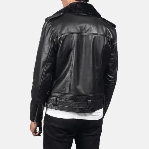 Mens Furton Black Leather Biker Jacket