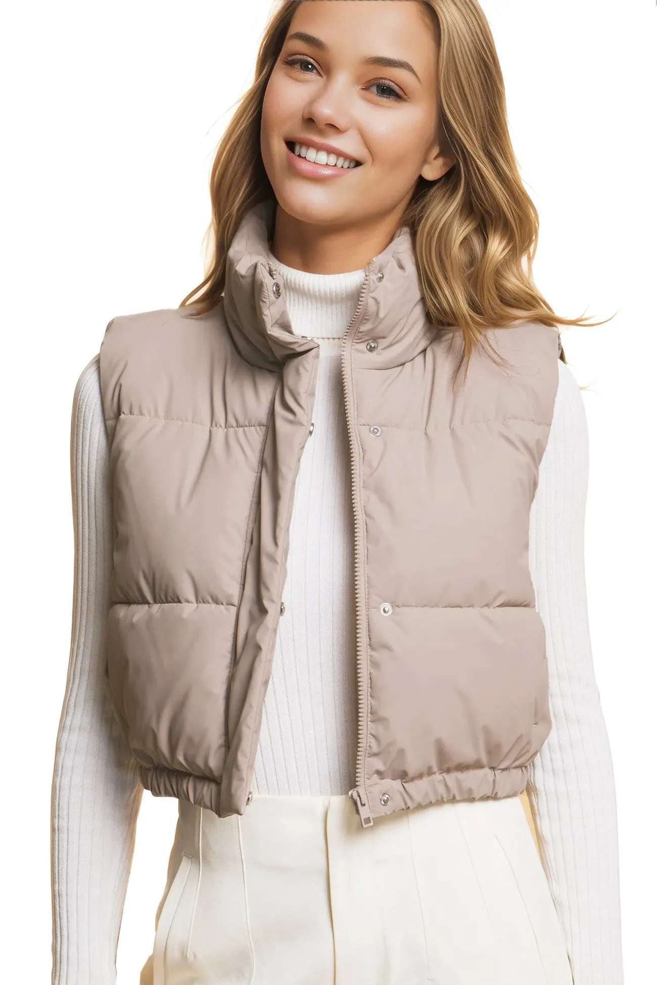 Micro Faux Leather Puffer Vest