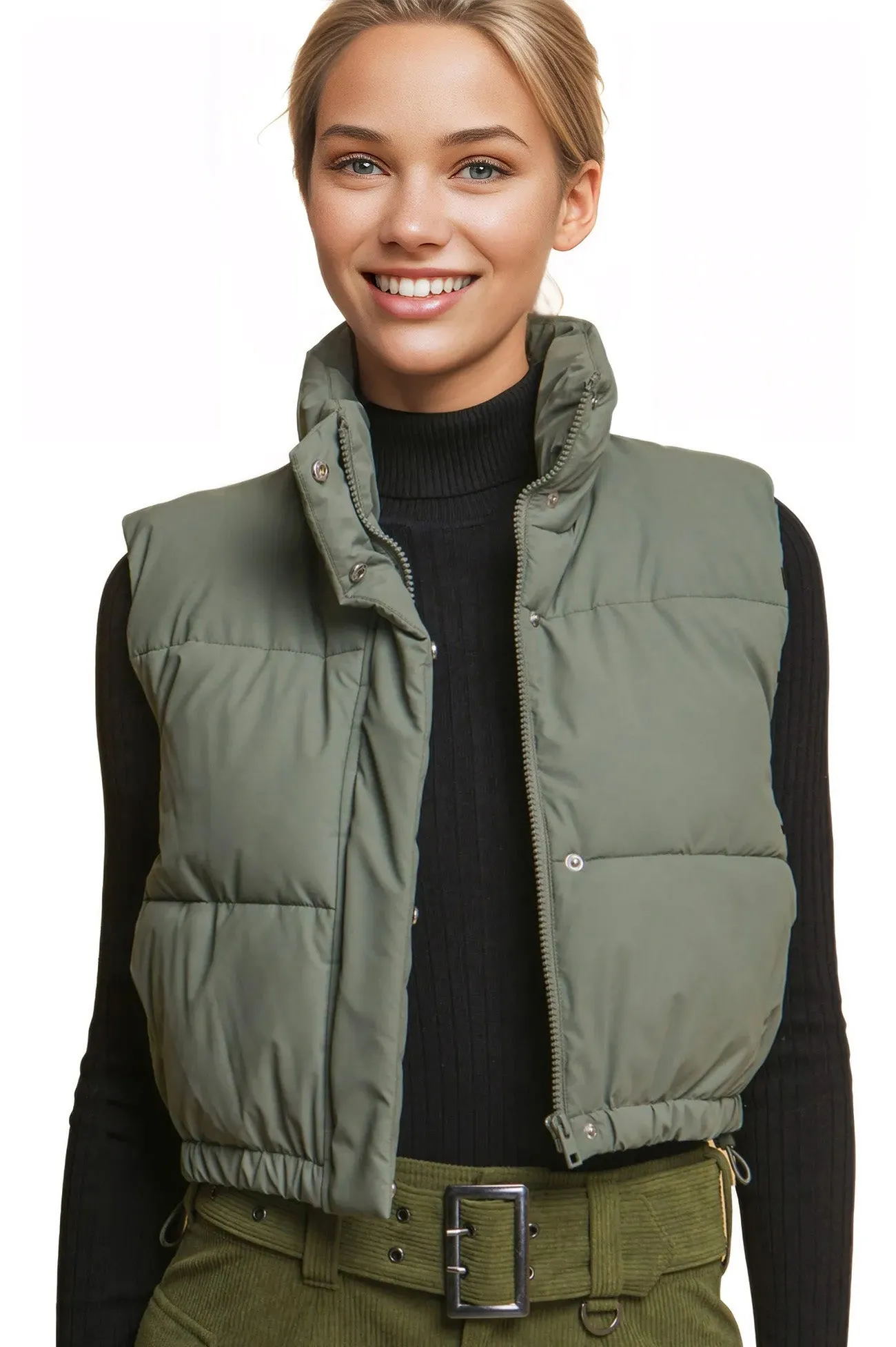 Micro Faux Leather Puffer Vest