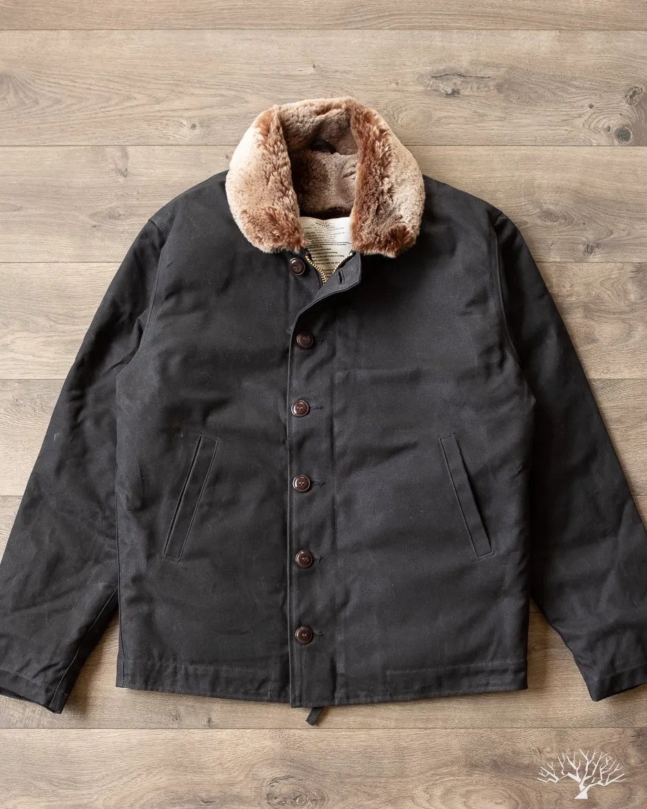 N-1 Deck Jacket - Black Waxed Canvas Kodiak Mouton (Modified)