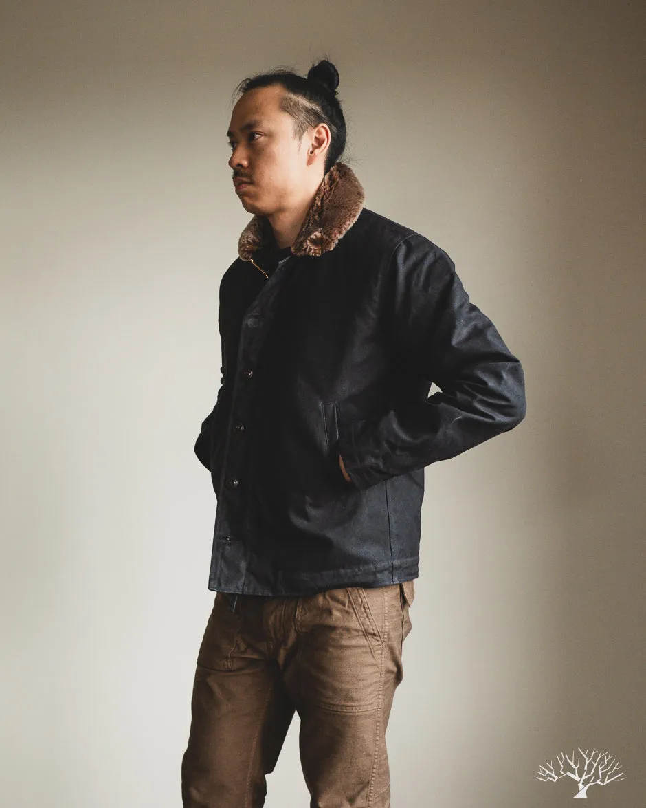 N-1 Deck Jacket - Black Waxed Canvas Kodiak Mouton (Modified)