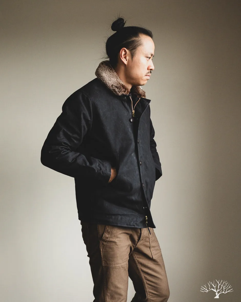 N-1 Deck Jacket - Black Waxed Canvas Kodiak Mouton (Modified)