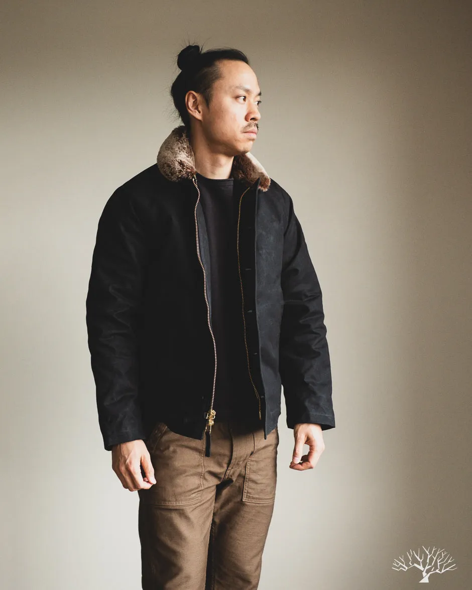 N-1 Deck Jacket - Black Waxed Canvas Kodiak Mouton (Modified)