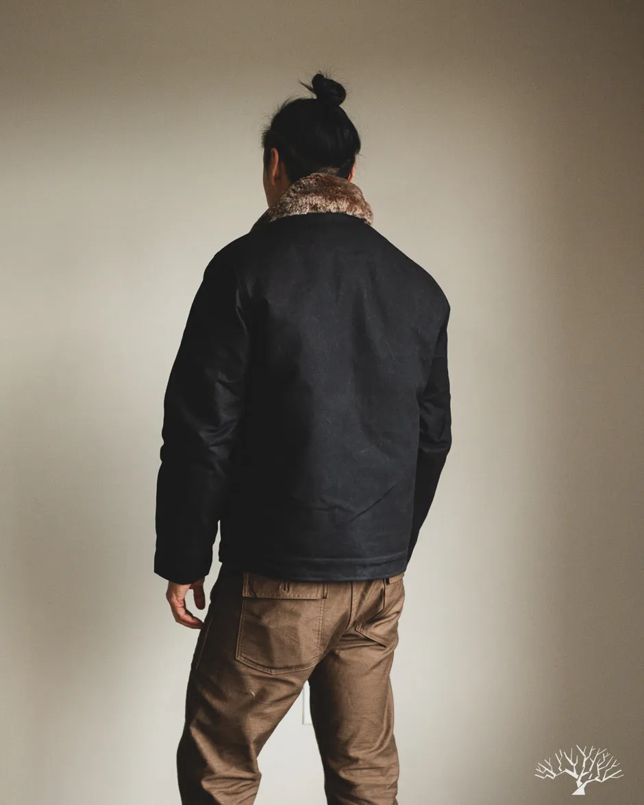 N-1 Deck Jacket - Black Waxed Canvas Kodiak Mouton (Modified)