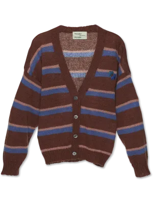 NECK STRIPED CARDIGAN-Peacan Stripe