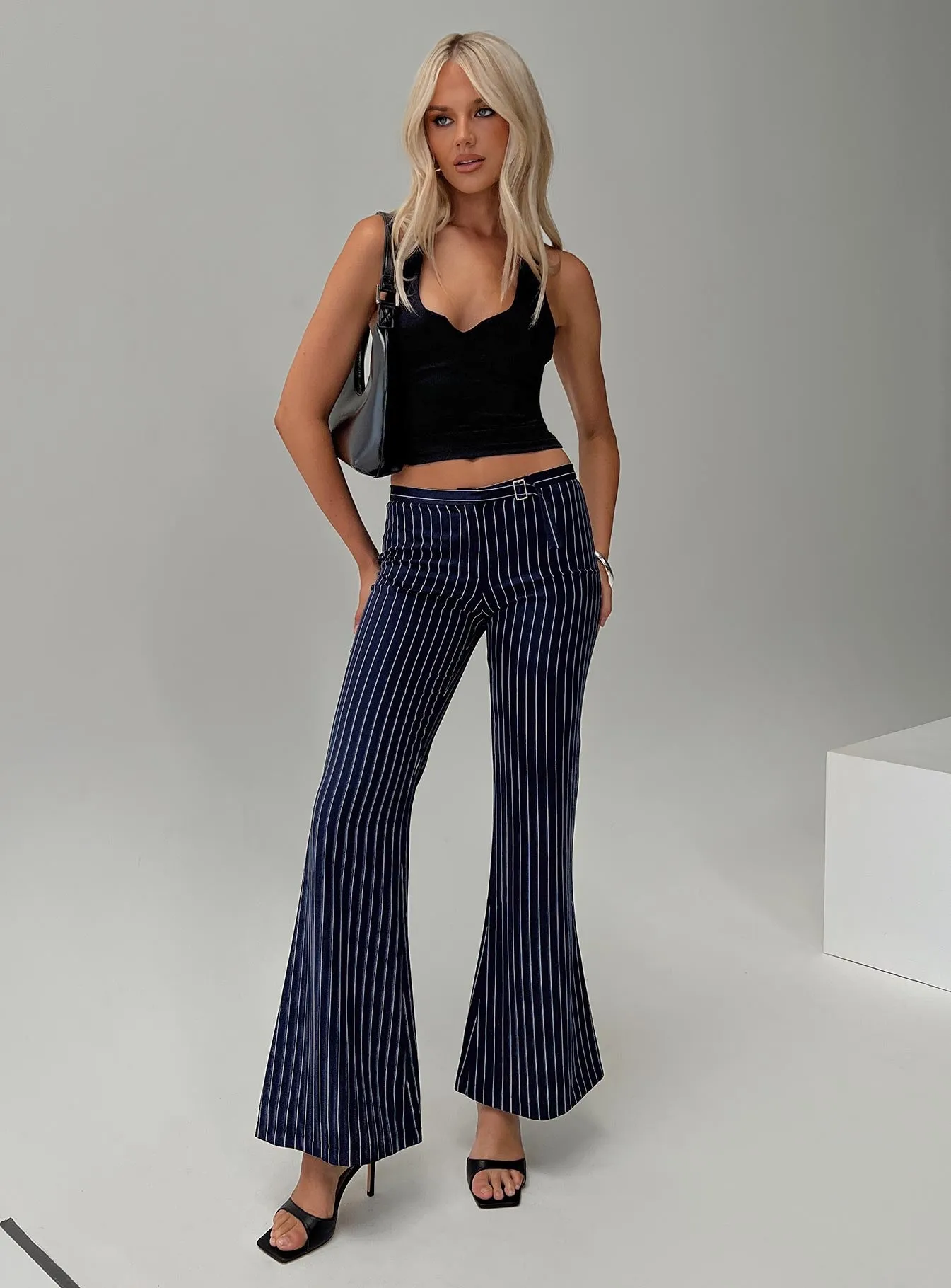 No One Low Waist Pinstripe Pants Navy