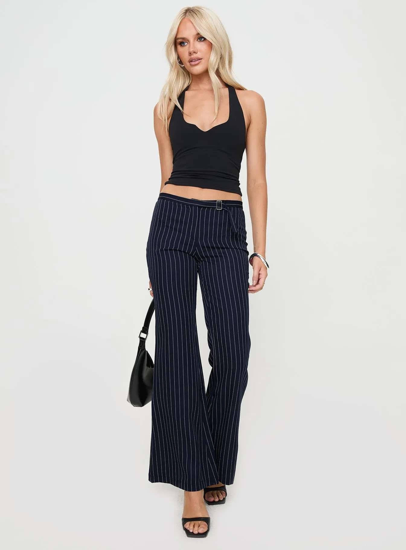 No One Low Waist Pinstripe Pants Navy