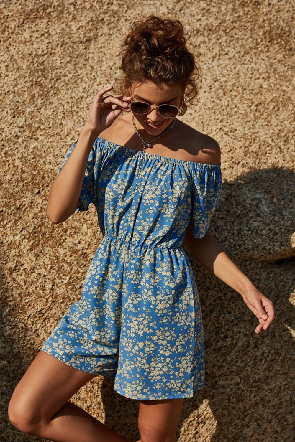 Off-Shoulder Printed Wide-Leg Jumpsuit