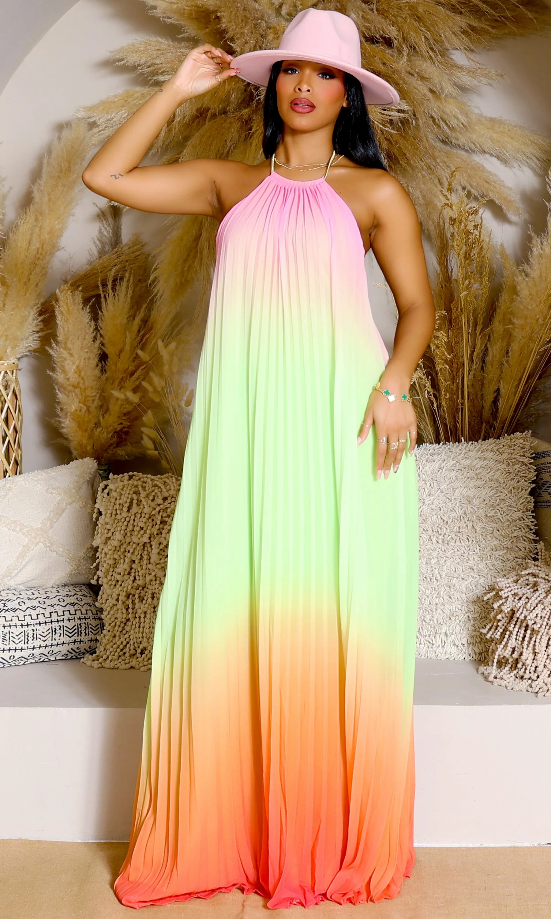 Ombre Pleated Halter Dress | Maxi Dress FINAL SALE