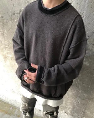 Oversize Original Stitching Raw Edges Round Neck Utility Sweater