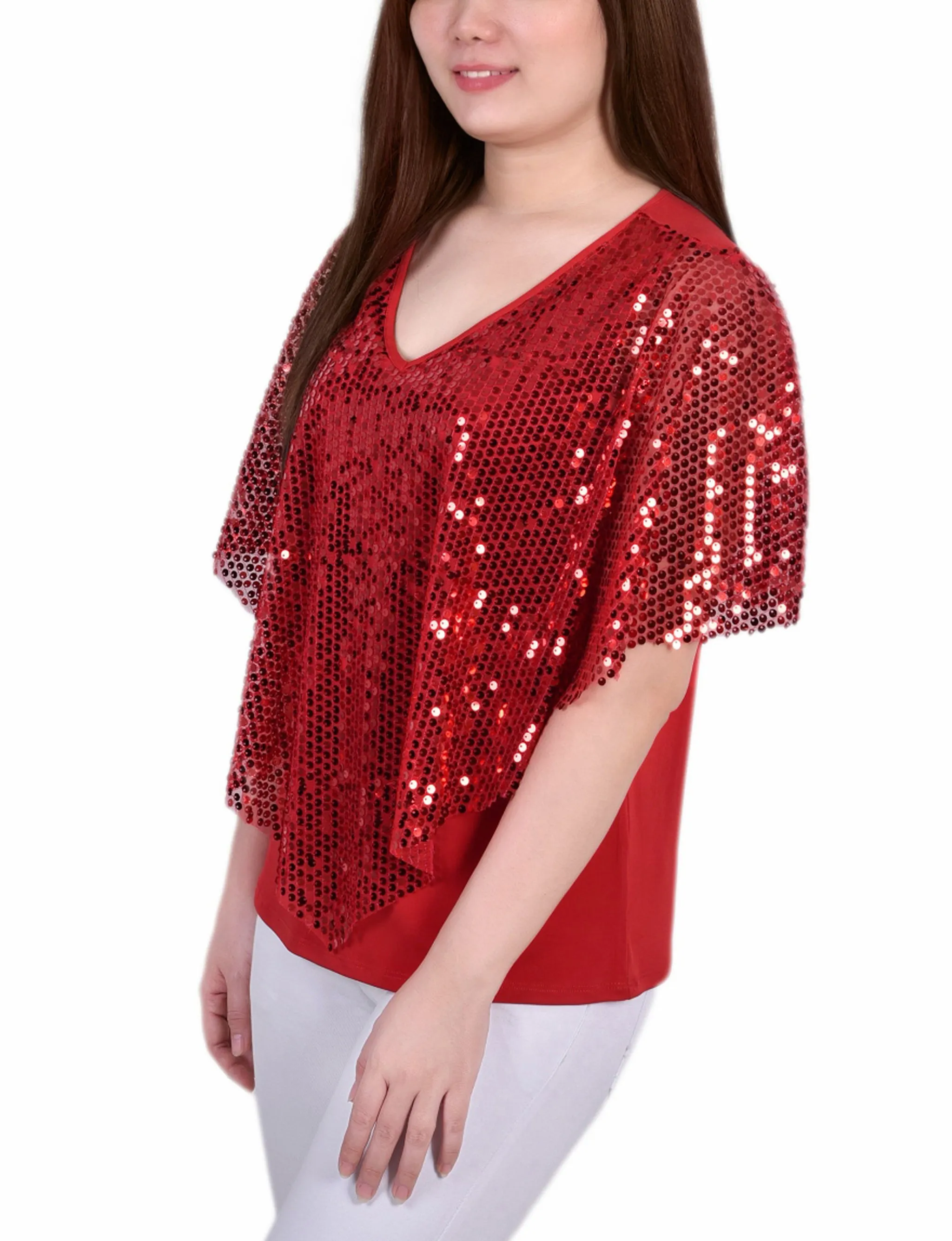 Petite Sequin-Front Poncho