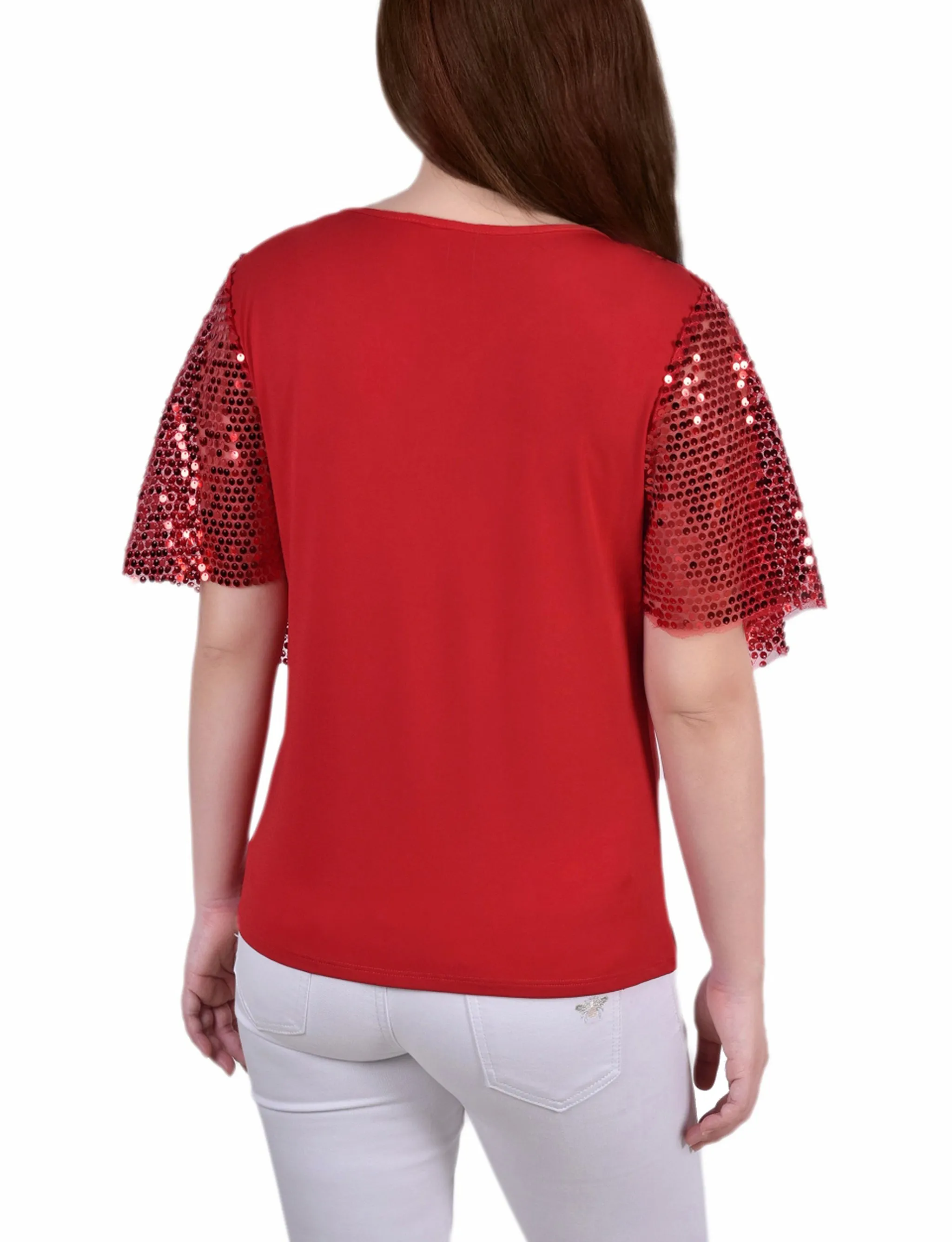 Petite Sequin-Front Poncho