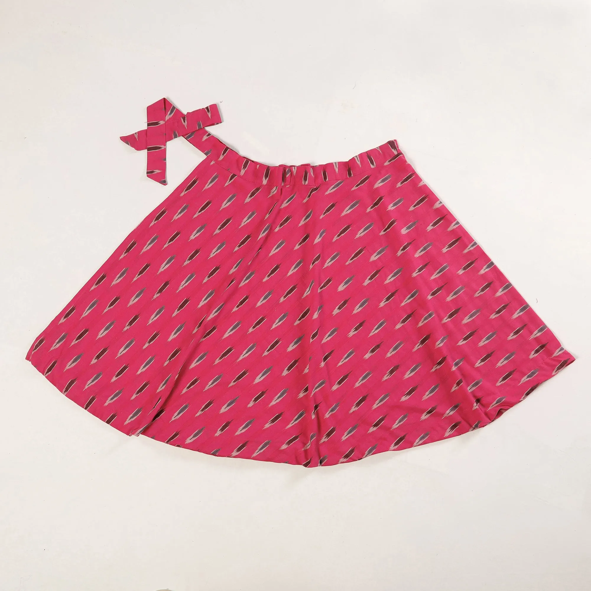 Pink - Pochampally Ikat Cotton Wrap Around Skirt