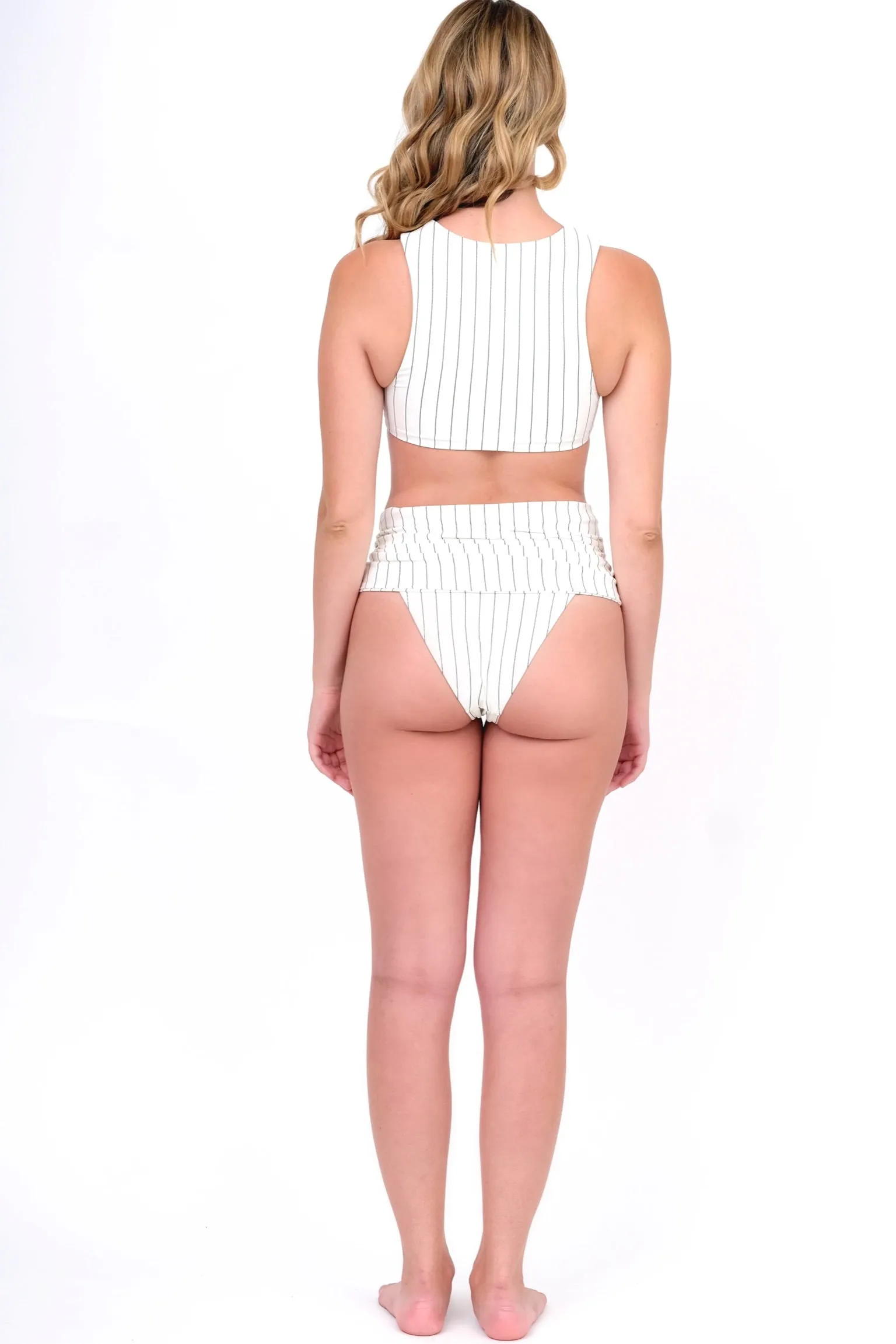 Pinstripe Tank Bikini Top - Cream