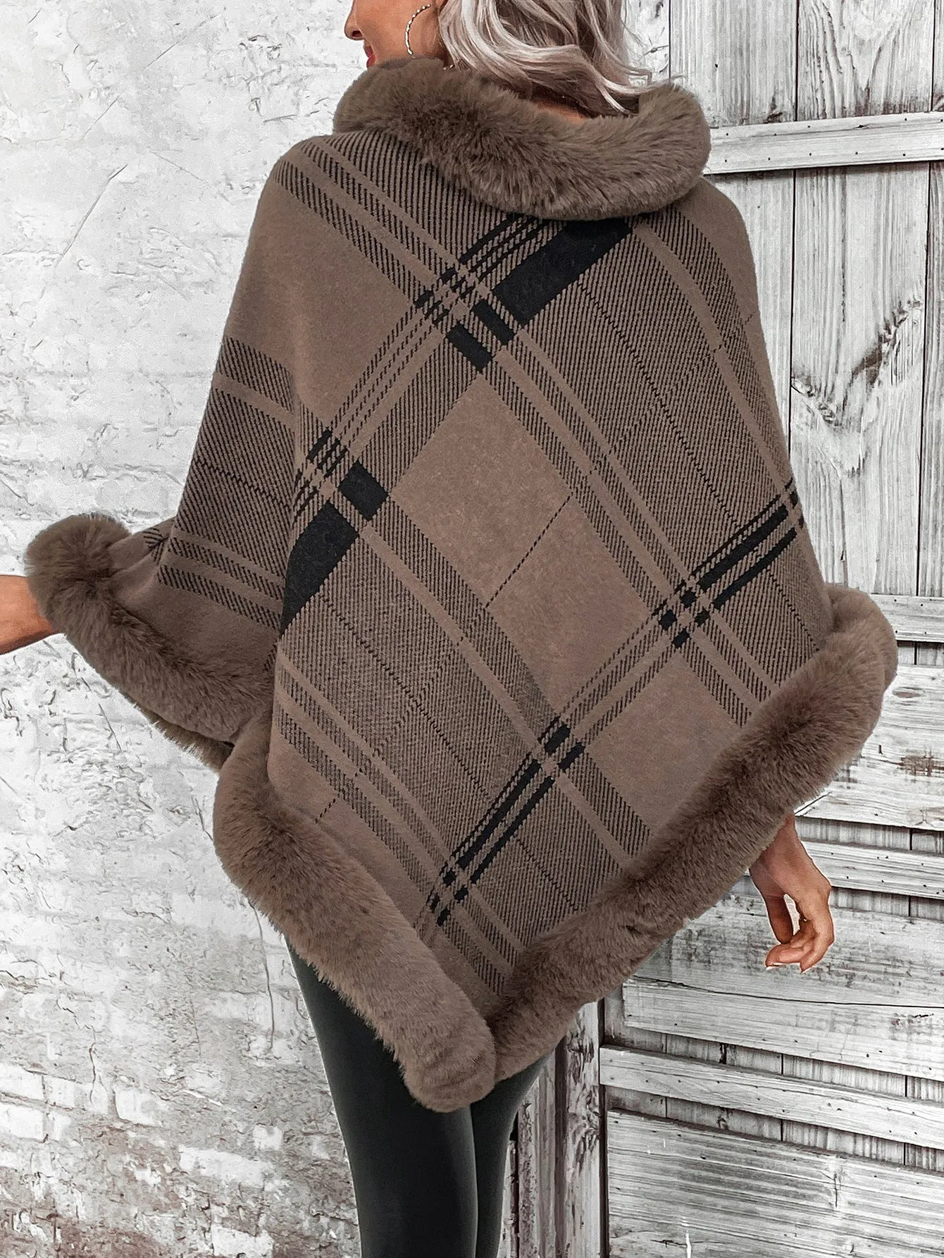 Plaid Cape Shawl Cardigan Sweater