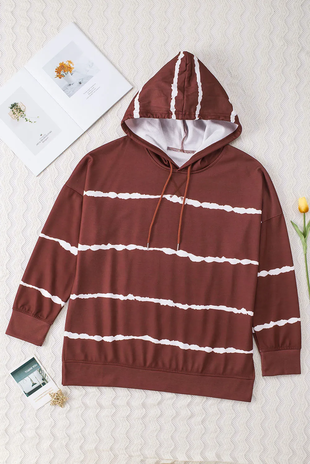 Plus Size Gradient Side Slit Drawstring Hoodie