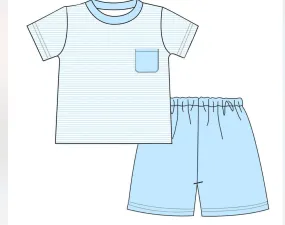 Preorder Striped Blue Knit Short Set