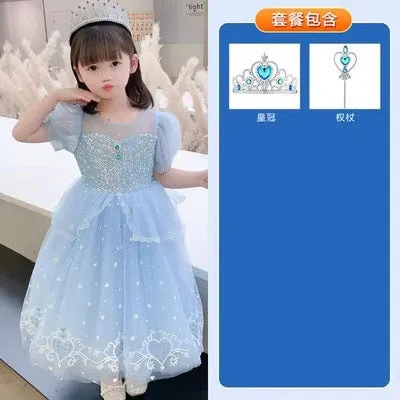 Princess Elsa Dress  New Girls' Ice and Snow Dress Dress Performance Skirt in Stock Direct Supply