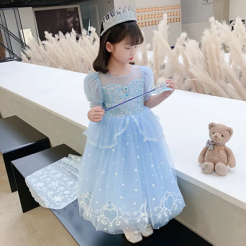 Princess Elsa Dress  New Girls' Ice and Snow Dress Dress Performance Skirt in Stock Direct Supply