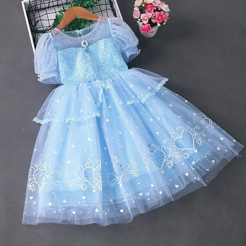 Princess Elsa Dress  New Girls' Ice and Snow Dress Dress Performance Skirt in Stock Direct Supply