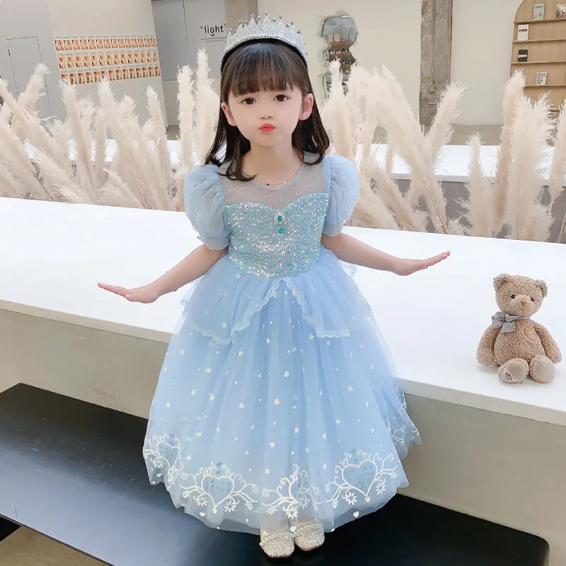 Princess Elsa Dress  New Girls' Ice and Snow Dress Dress Performance Skirt in Stock Direct Supply