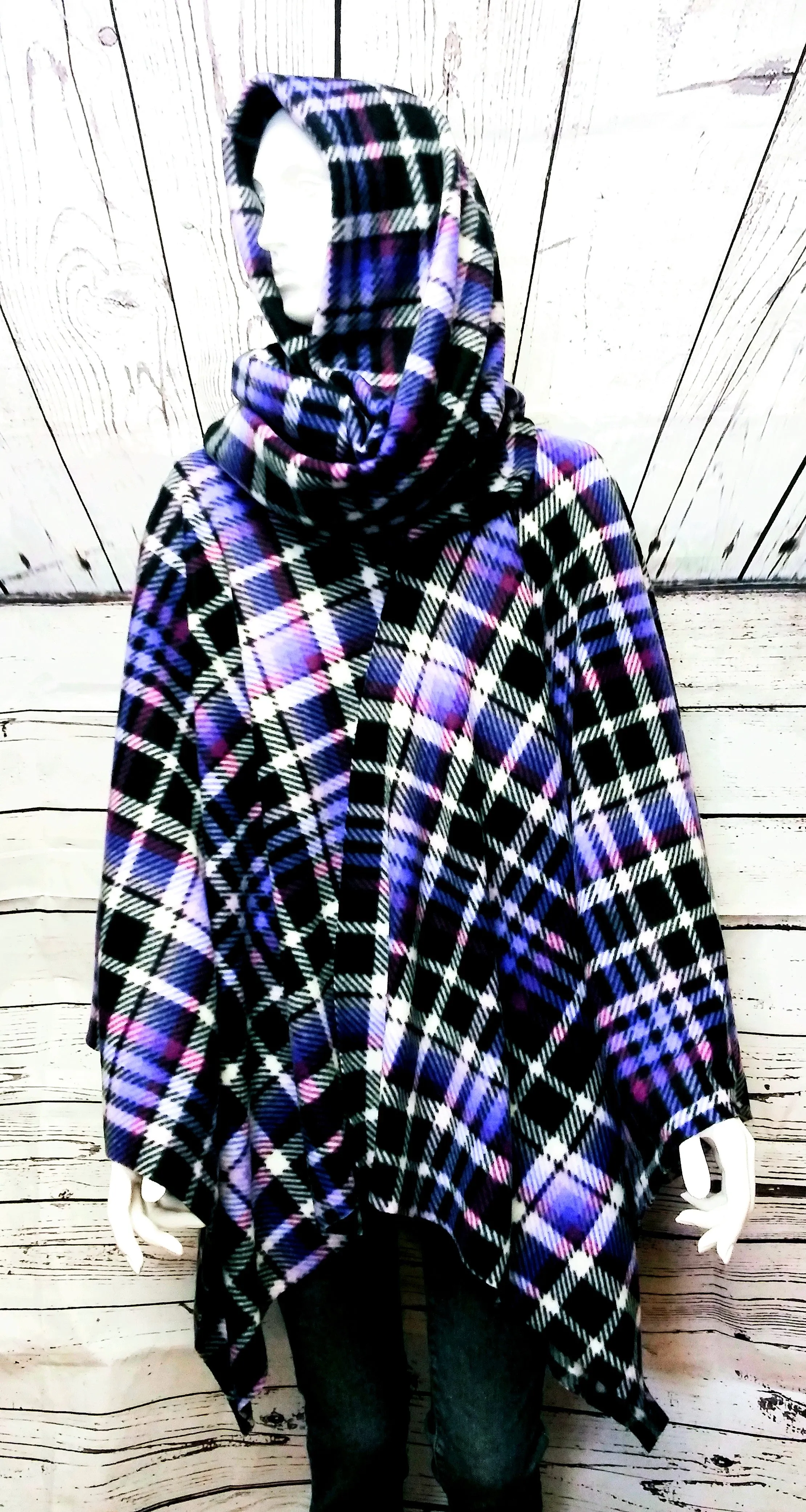 Purple Black White Women's Fleece Women's Shawl Poncho