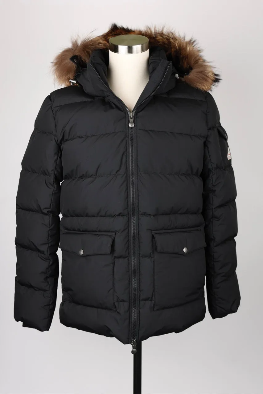 Quilted Puffer Jacket With Fur Hood-Black