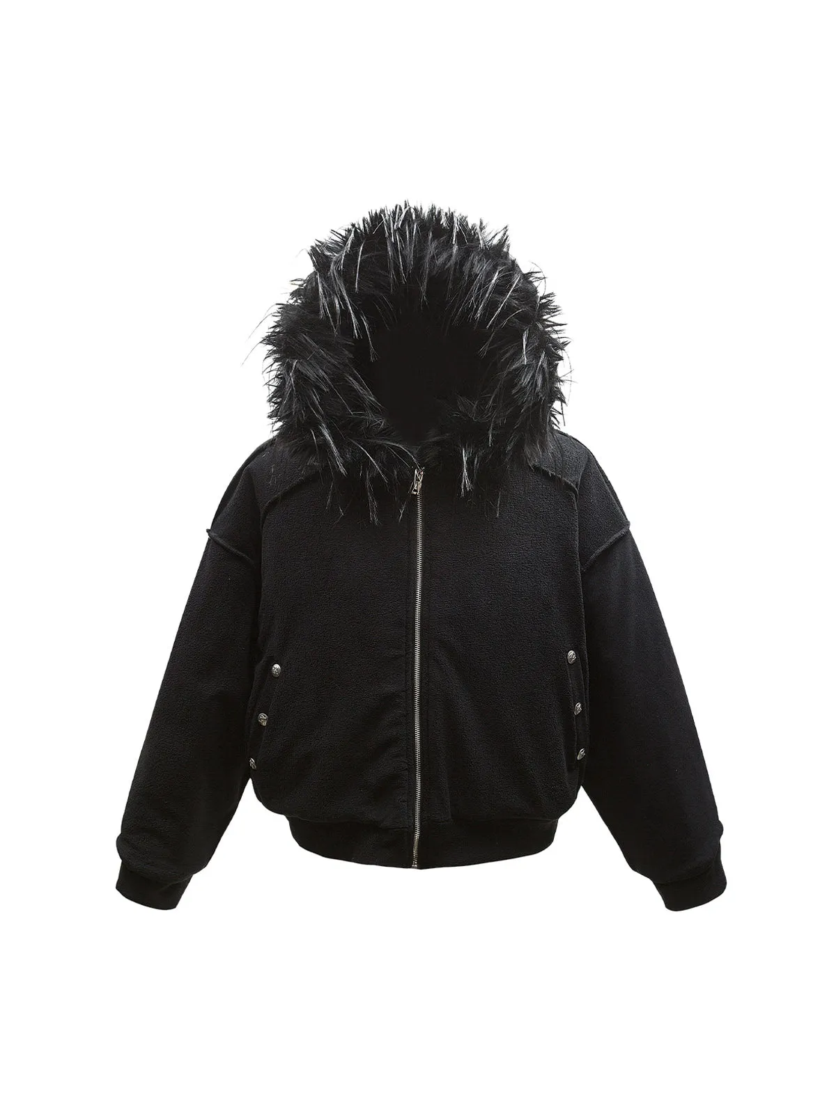 Raglan Sleeve Faux Fur Hooded Quilted Jacket