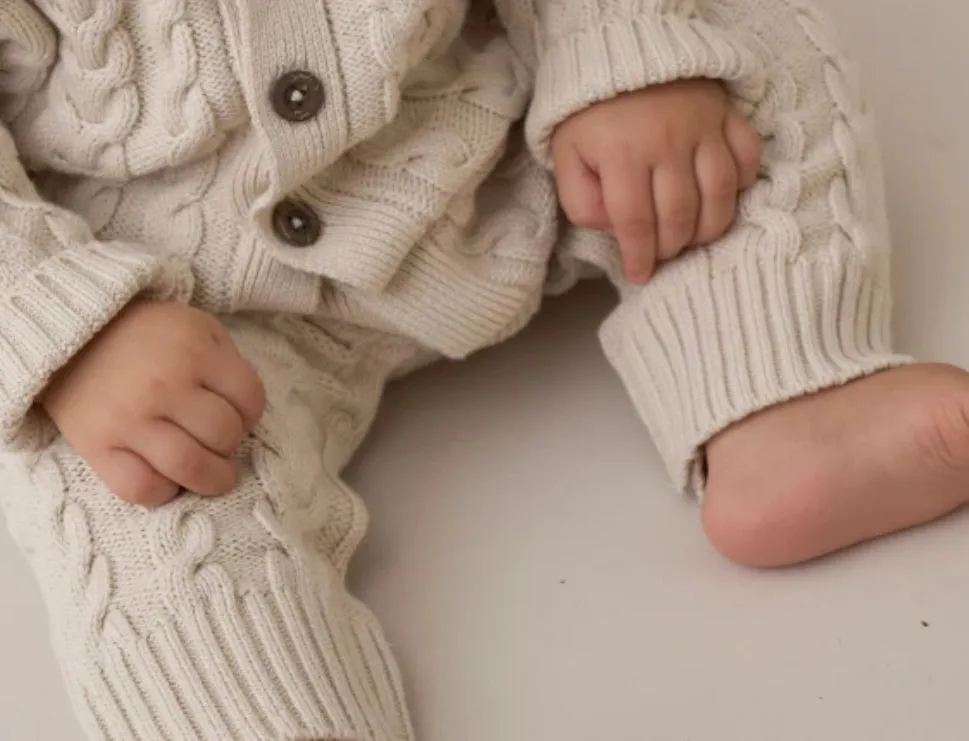 Rainy Day Horseshoe Cable Knit Baby Jumpsuit Cotton sweater knit baby one piece 6-9 months