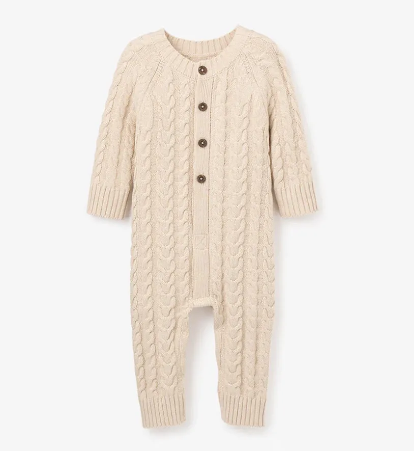 Rainy Day Horseshoe Cable Knit Baby Jumpsuit Cotton sweater knit baby one piece 6-9 months