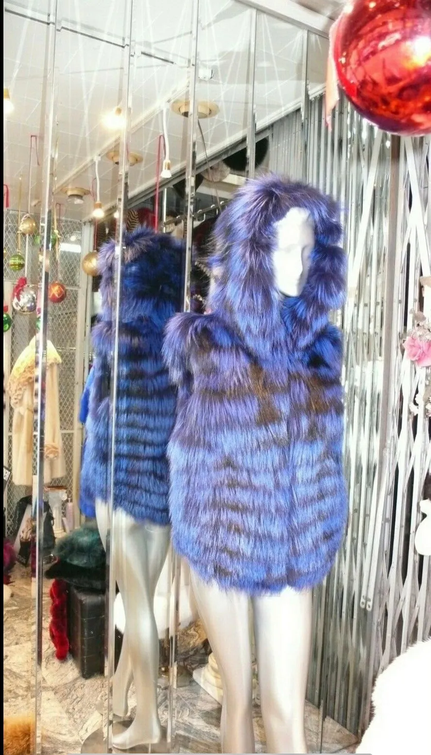 Rare and Gorgeous Shade Fox Fur Vest with Hood Royal Blue