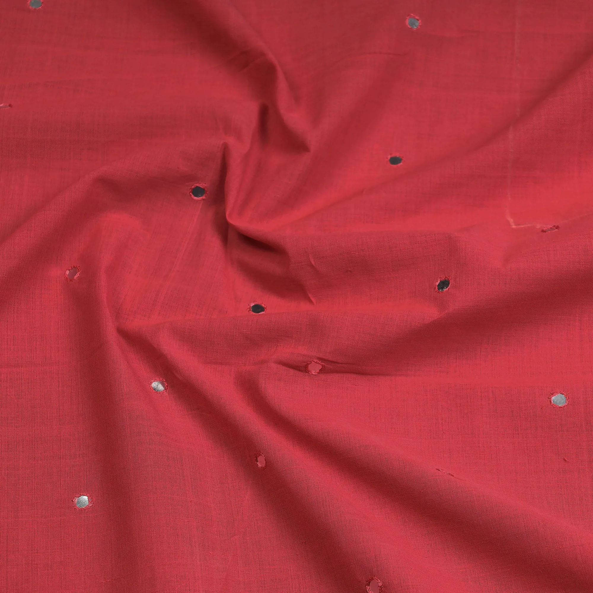 Red - Mangalagiri Cotton Sequin Work Kurta Material