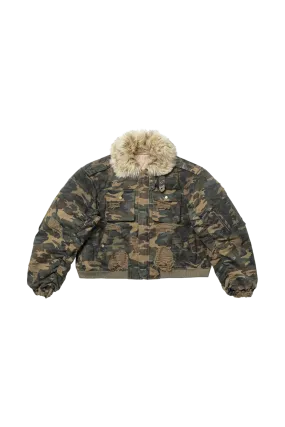 REGEN ZONE Lord of War Washed Camouflage Detachable Fur Collar Flight Jacket