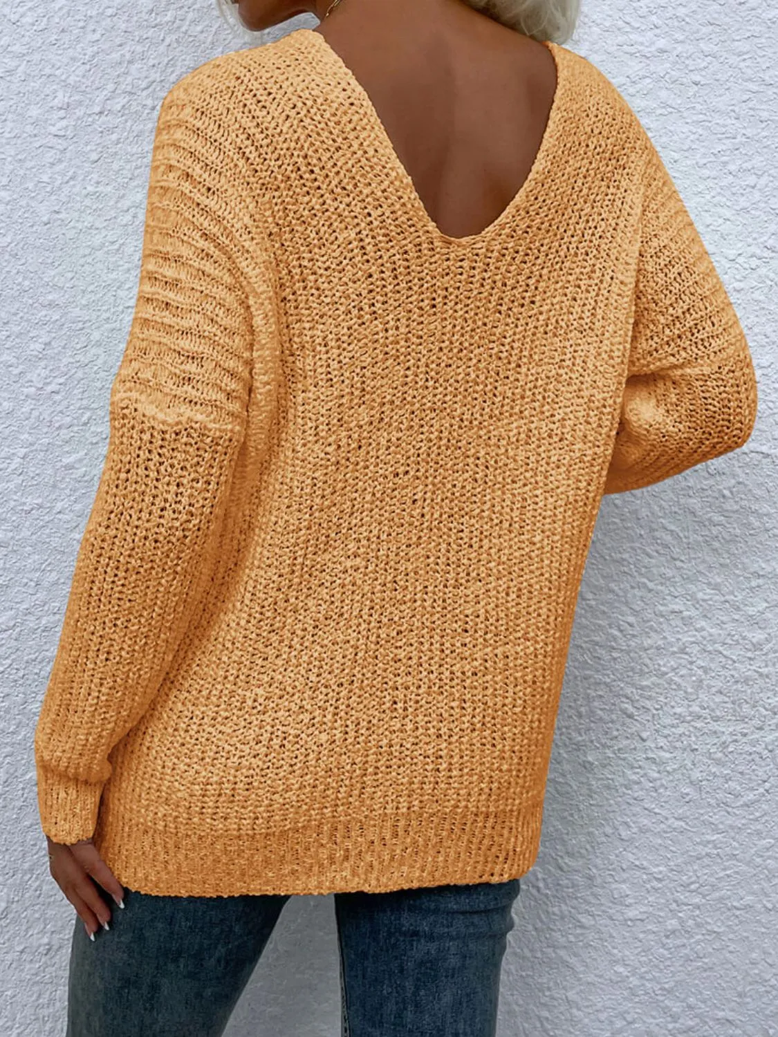 Rib-Knit V-Neck Tunic Sweater