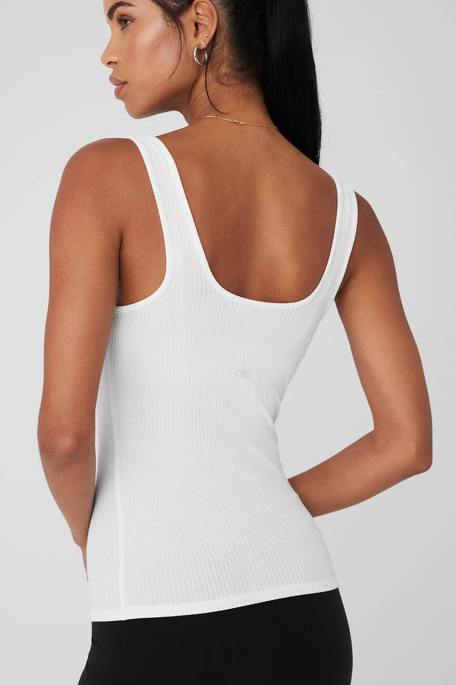 Ribbed Sea Coast Scoop Neck Tank - White