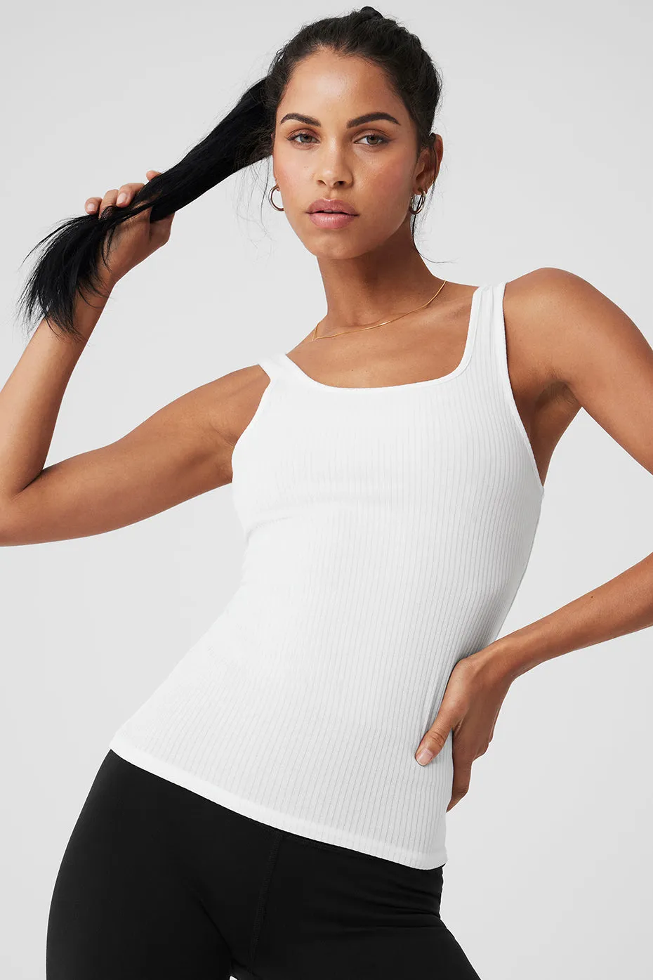 Ribbed Sea Coast Scoop Neck Tank - White