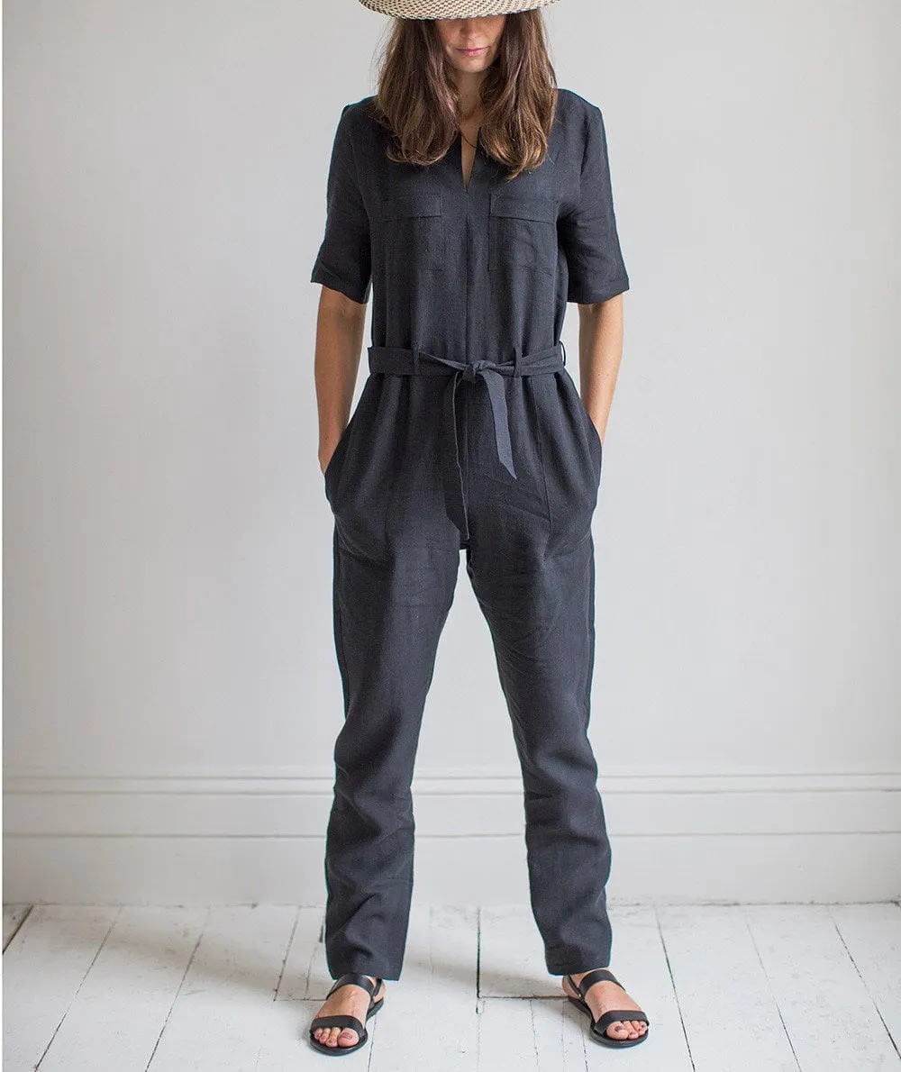 SAMPLE SALE<br>Black Linen Jumpsuit<br>Size 10