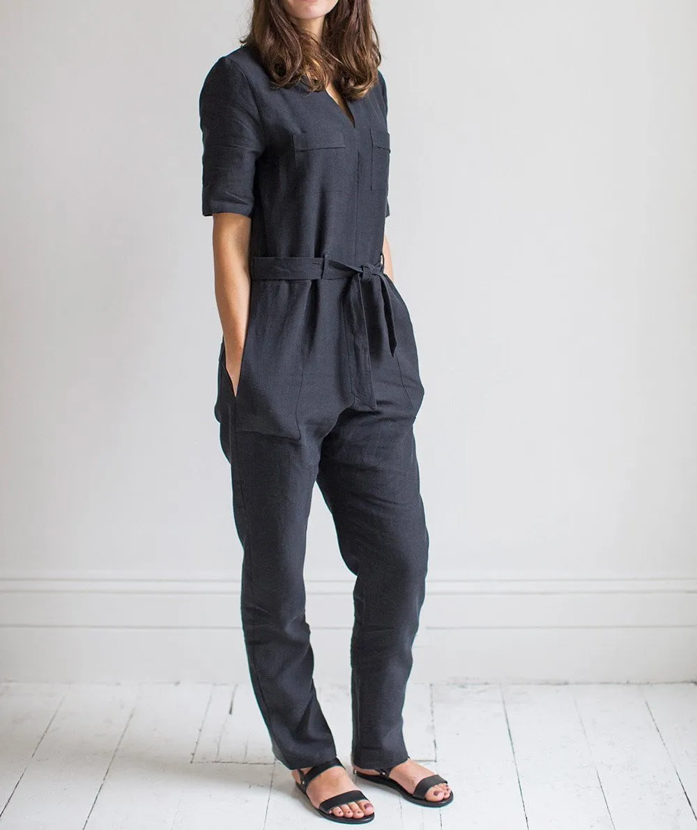 SAMPLE SALE<br>Black Linen Jumpsuit<br>Size 10