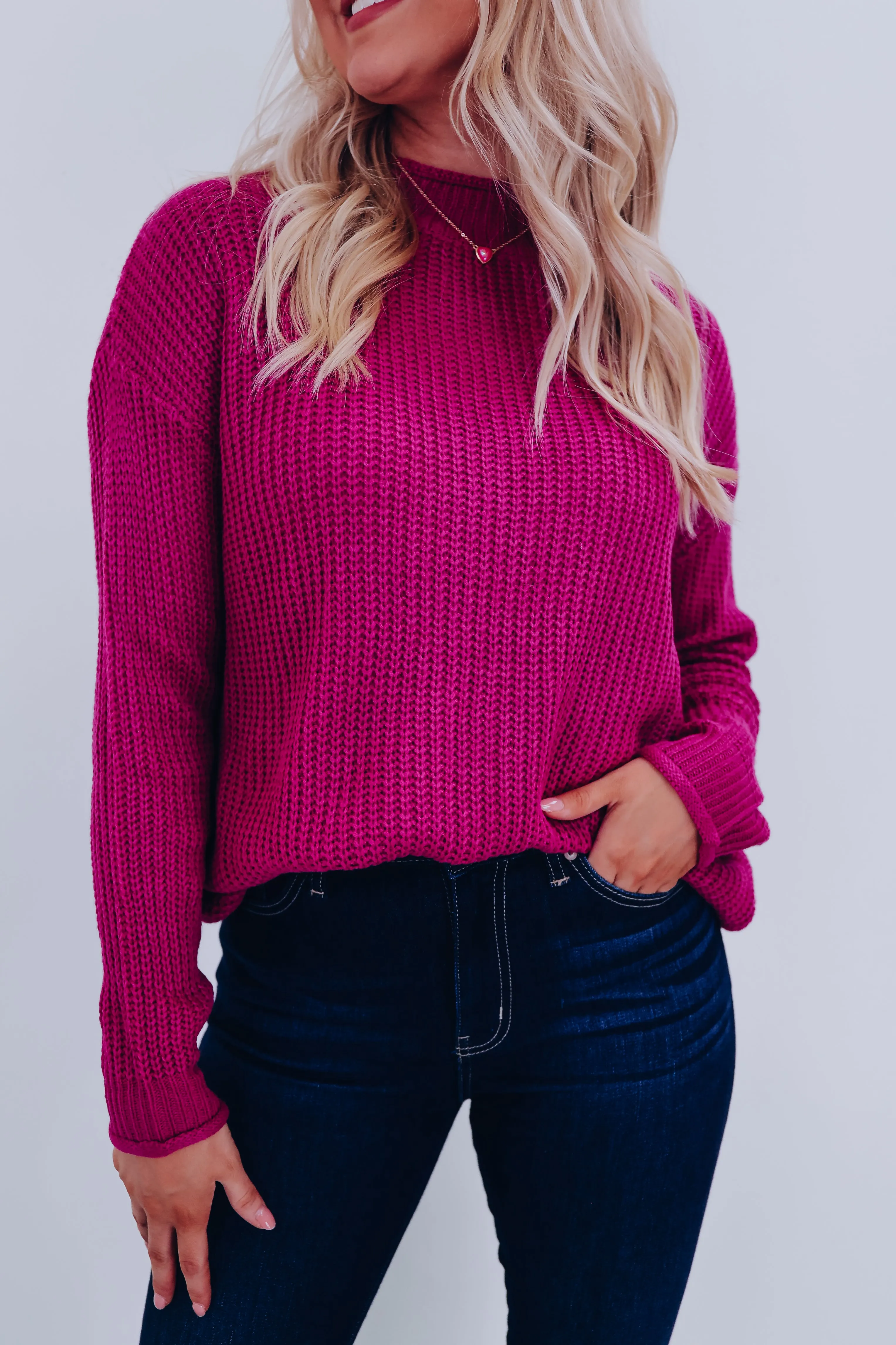 Saratoga Solid Knit Tunic Sweater - Magenta