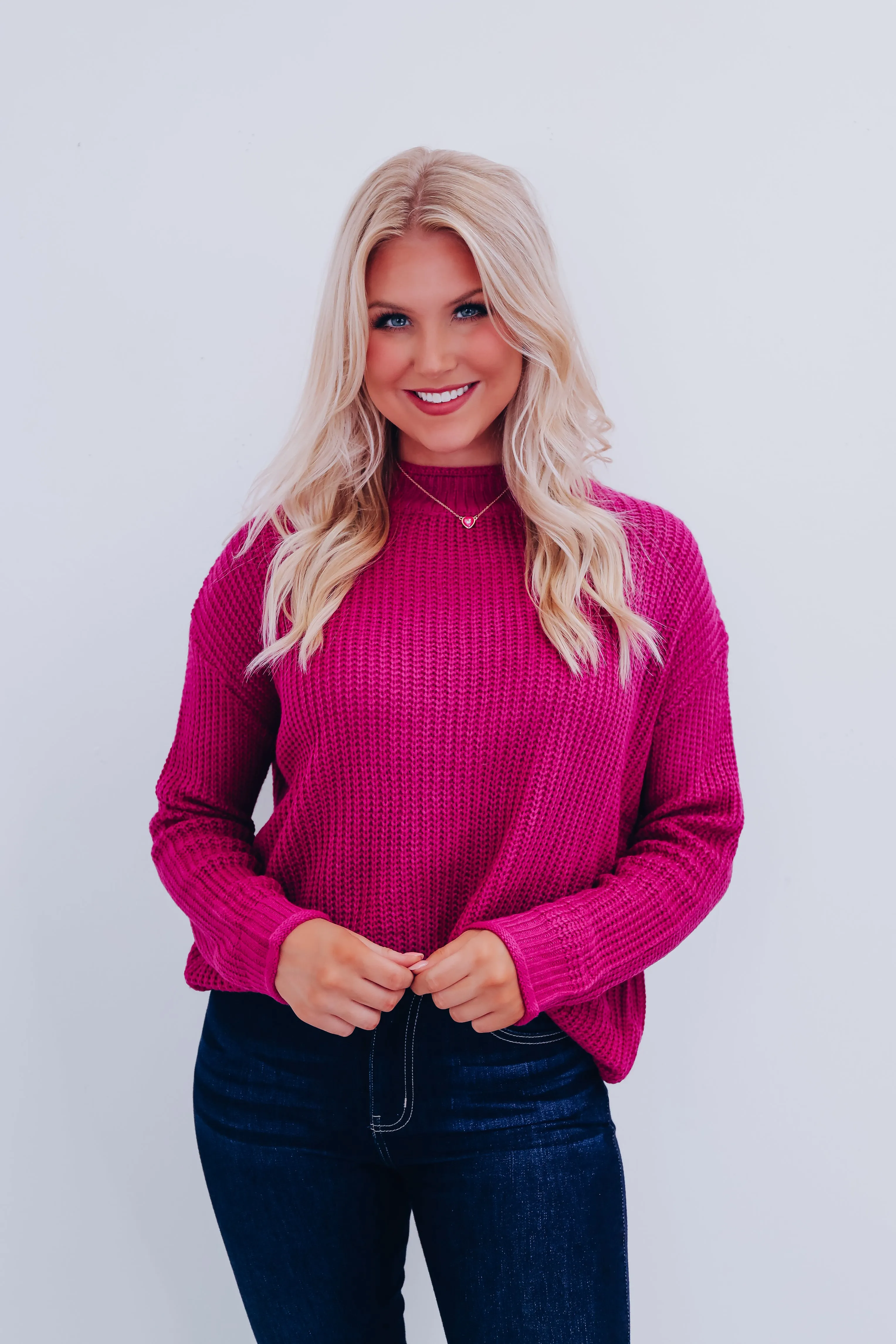 Saratoga Solid Knit Tunic Sweater - Magenta