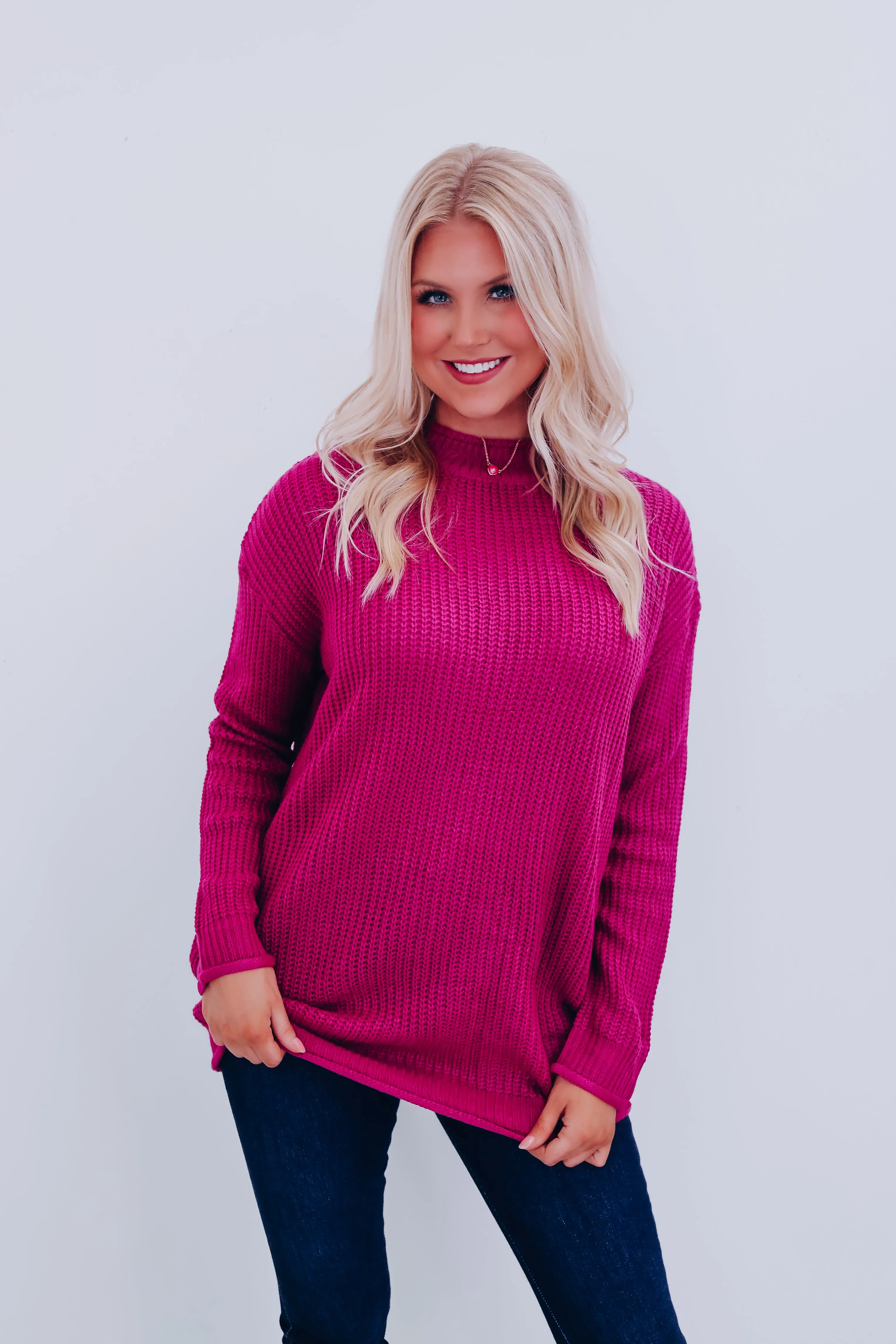 Saratoga Solid Knit Tunic Sweater - Magenta