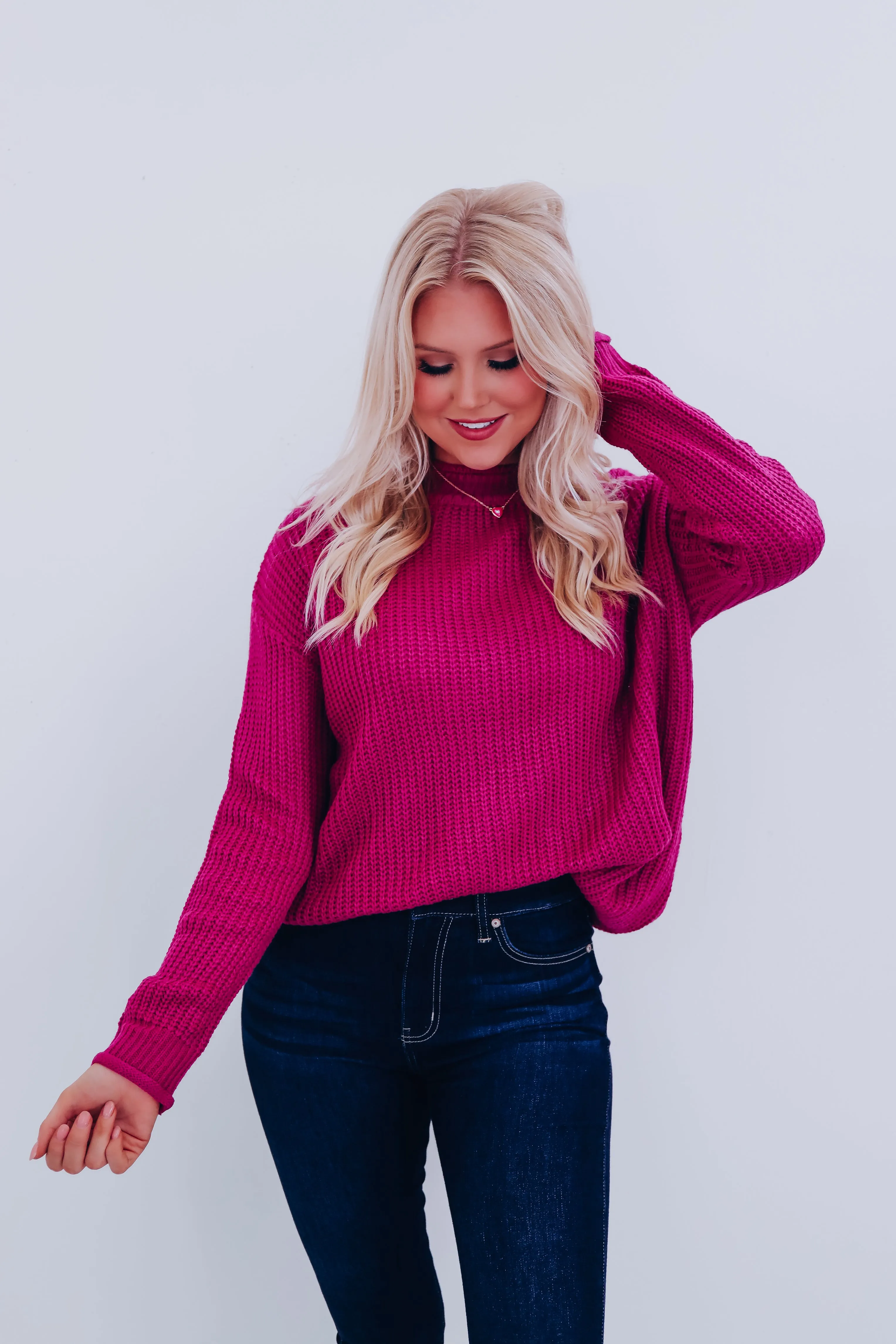 Saratoga Solid Knit Tunic Sweater - Magenta