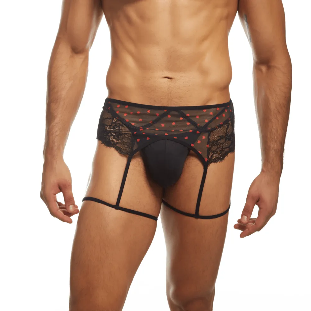 Secret Male SMU007 Flower Laced Peek-a-boo Lingerie with hearts