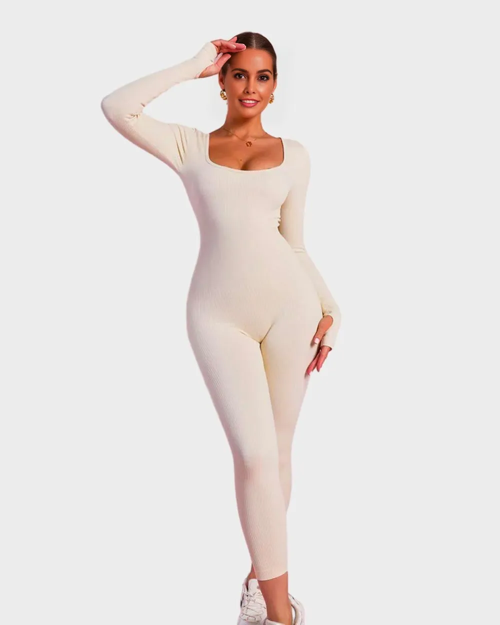 SheCurve® Long Sleeve Square Neck Full Body Shaper Jumpsuit